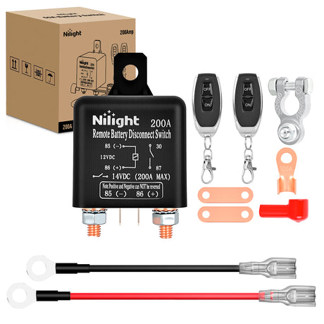 Nilight Remote Battery Disconnect Switch 12V 200A Car Anti-Theft Kill Switches Upgrade Prevent Power Drain with Wireless Remote Control Relay Fobs for Auto Truck RV Boat