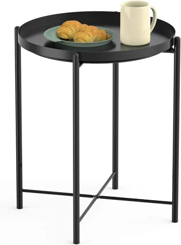 Side Table, End Table Metal Small Table Indoor Outdoor & Snack Bedside Table Sofa Side Snack Table Accent Coffee Table Living Room Bedroom Balcony 1 Layer (Black))