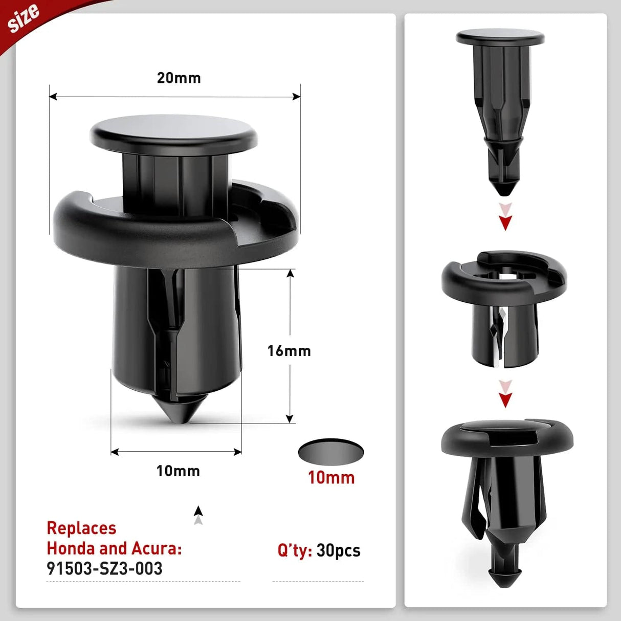 100 Pcs Hole 7mm 8mm 10mm Car Retainer Clips Nylon Push Expansion Screws Replacement Kit, Bumper Fastener Rivet Clips for Honda, Acura, GM, Ford, Chrysler Nilight