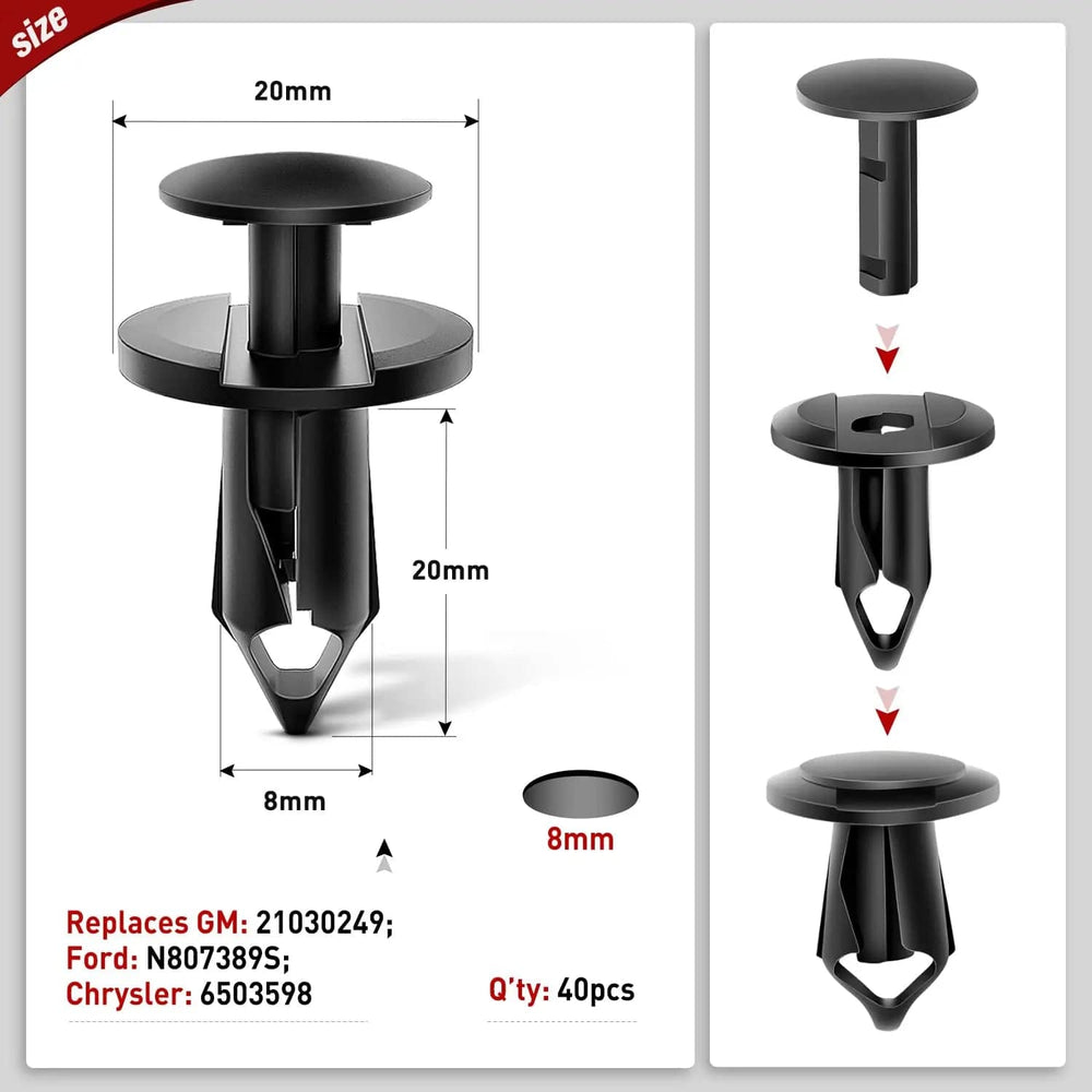 retainer clips 100 Pcs Hole 7mm 8mm 10mm Car Retainer Clips Nylon Push Expansion Screws Replacement Kit, Bumper Fastener Rivet Clips for Honda, Acura, GM, Ford, Chrysler
