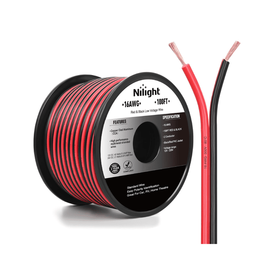 16AWG 100FT Wire Copper Clad Aluminum 2 Conductor Parallel Wire Red Black 12V/24V DC Cable Flexible Extension Cords for Model Train Car Audio Radio Amplifier DIY Nilight