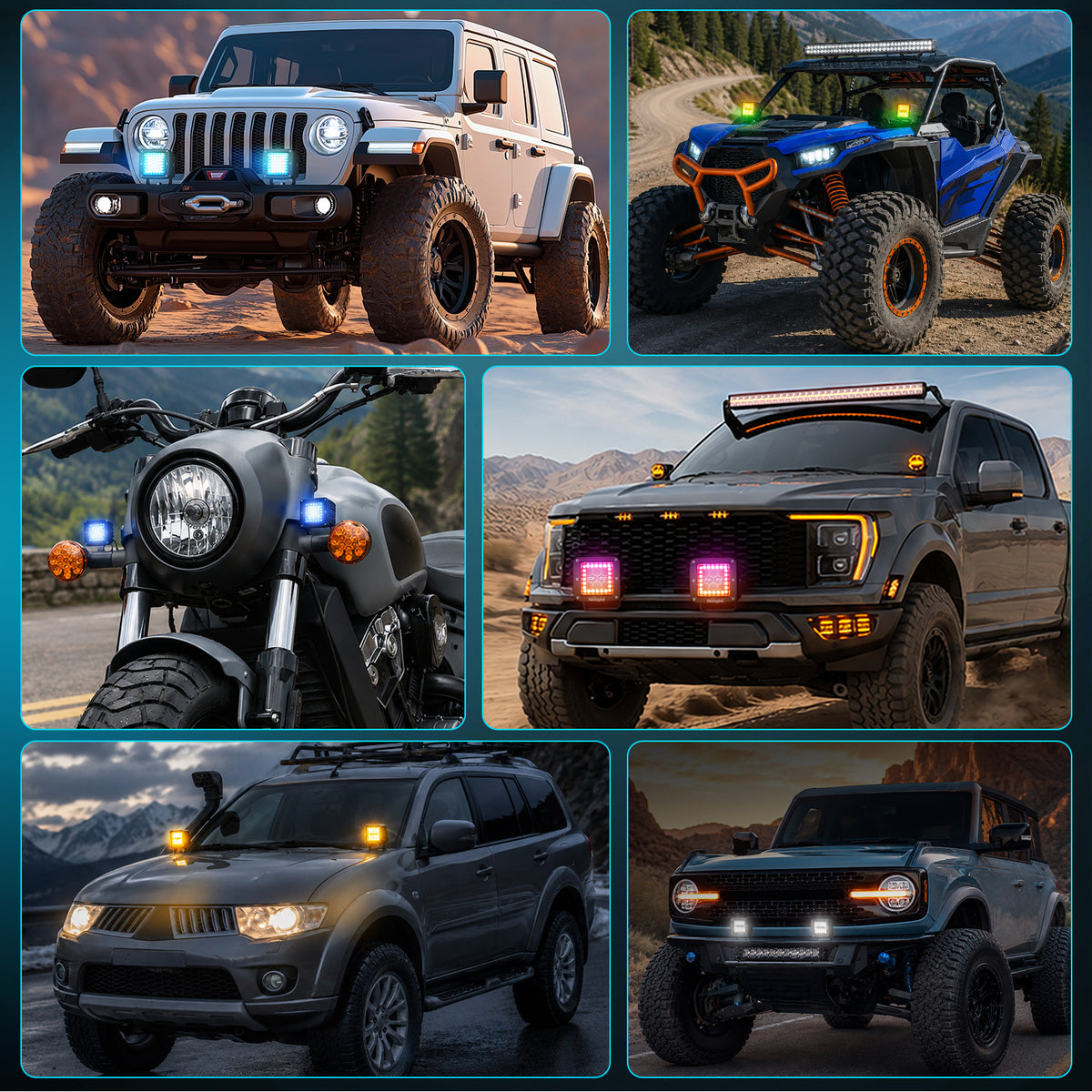 LED Pods 3 Inch 18W Cube Flood Offroad Work Light with RGB Halo Strip Multi Chasing Flash Strobe Mode APP & Remote Control IP67 Waterproof for Truck Pickup Golf Cart SUV ATV UTV 4x4 Van Camper