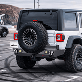 Front Bumper 2018 2019 2020 2021 2022 2023 2024 Jeep Wrangler JL JLU Unlimited (2/4 Doors) Rear Bumper Spare Tire Carrier 2inch Hitch Receiver License Plate Bracket 2 LED Lights D-rings