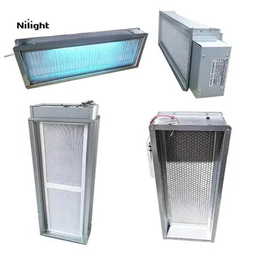 Air cleaning units containing an air filter, ultraviolet lights and a photocatalytic filter