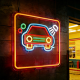 Decorative lighting in the nature of electrically-illuminated vehicle headlights and tail lights