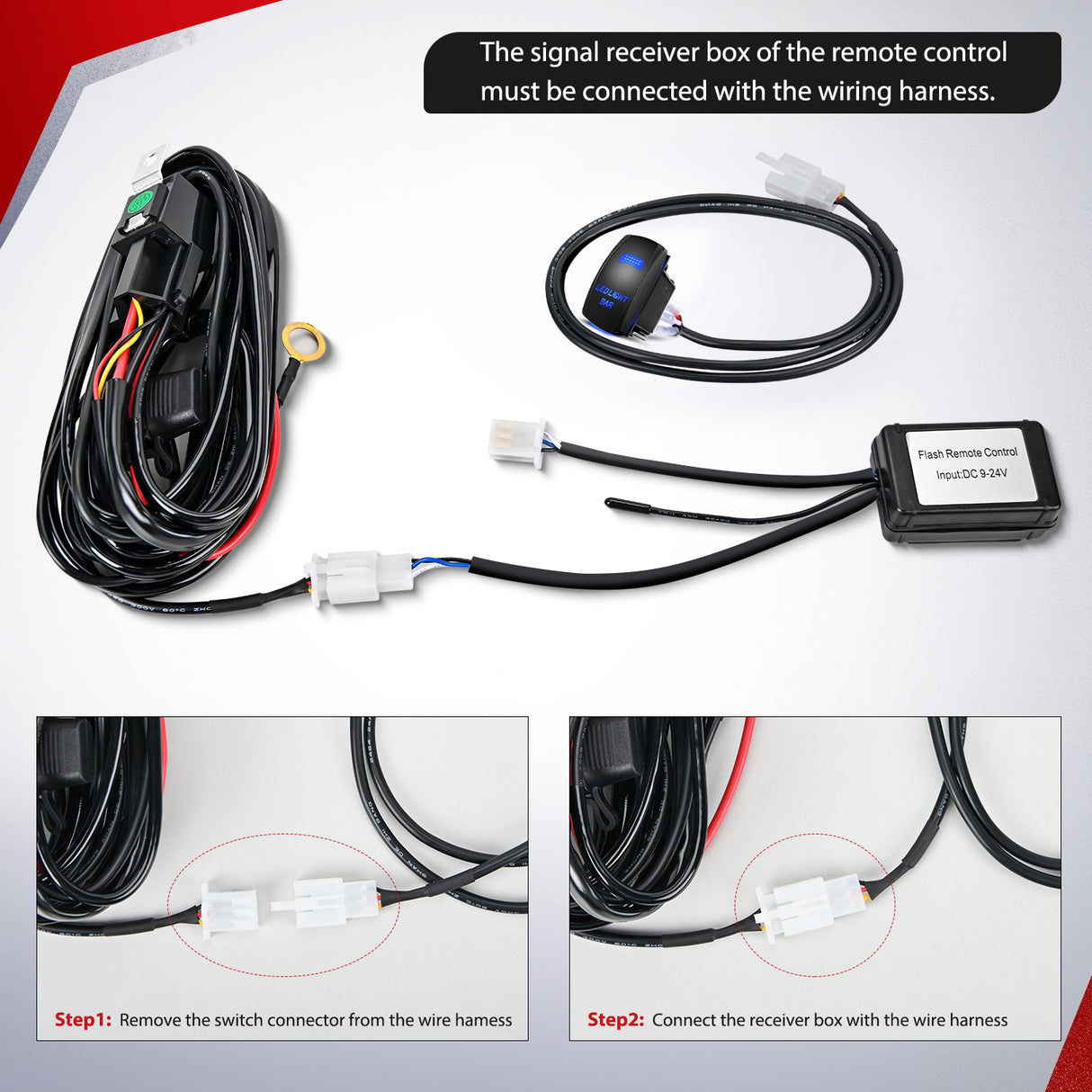 Nilight Remote Wiring Harness for LED Light Bar Wireless Strobe Flash Work Driving Lights 12V 15A 16AWG Controller 5PIN Switch Waterproof Power Relay Blade Fuse-2 Leads