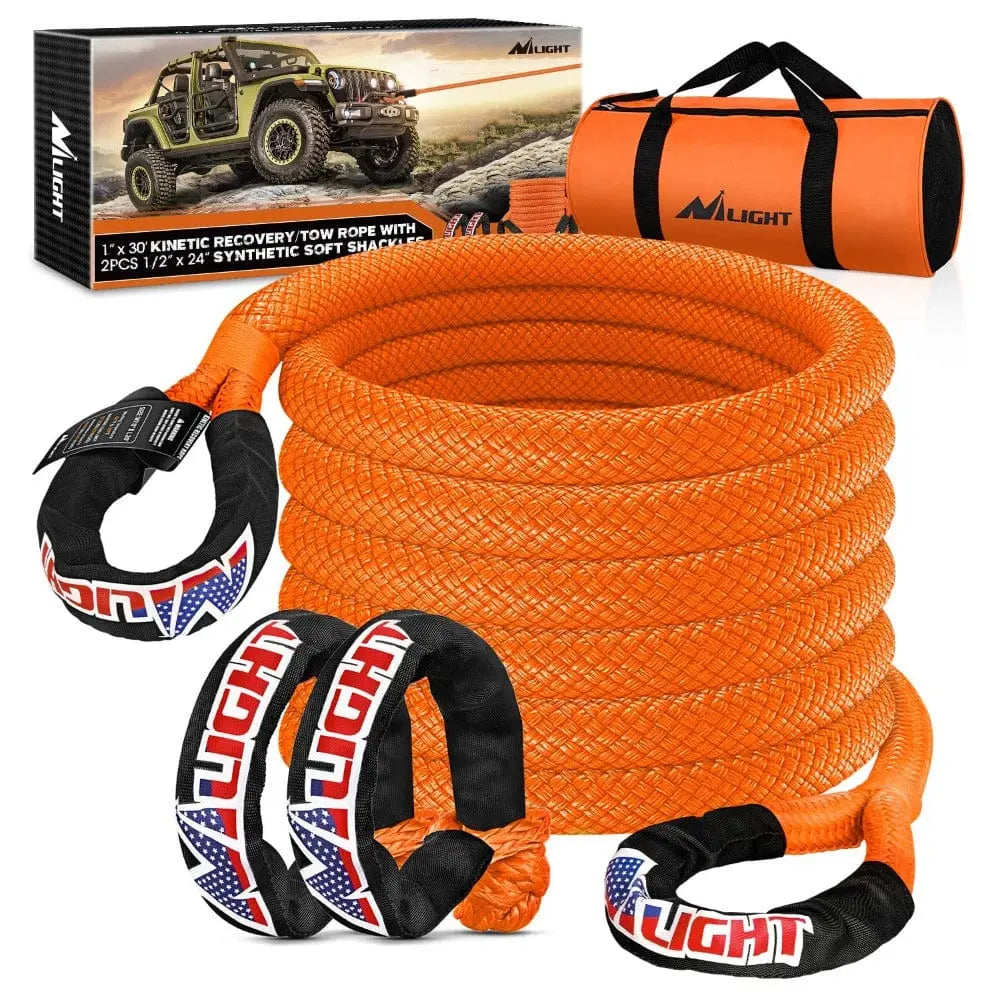 7/8Inch By 20FT Kinetic Recovery Rope & 2PCS 1/2in By 24in Soft Shackle ...