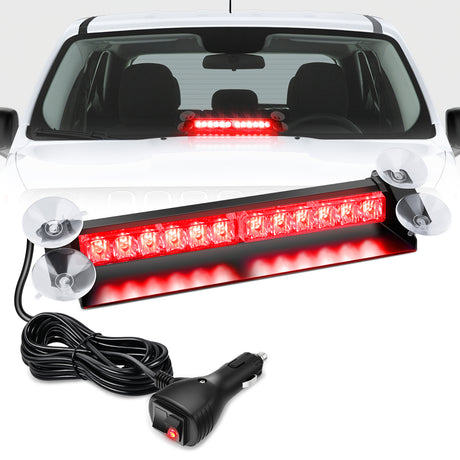 Nilight 12LED Traffic Advisor Strobe Light Bar Red Emergency Warning Hazard Safety Dash Front/Rear Windshield Flashing Lights for Cars Trucks Police Firefighter Plow Construction Vehicles