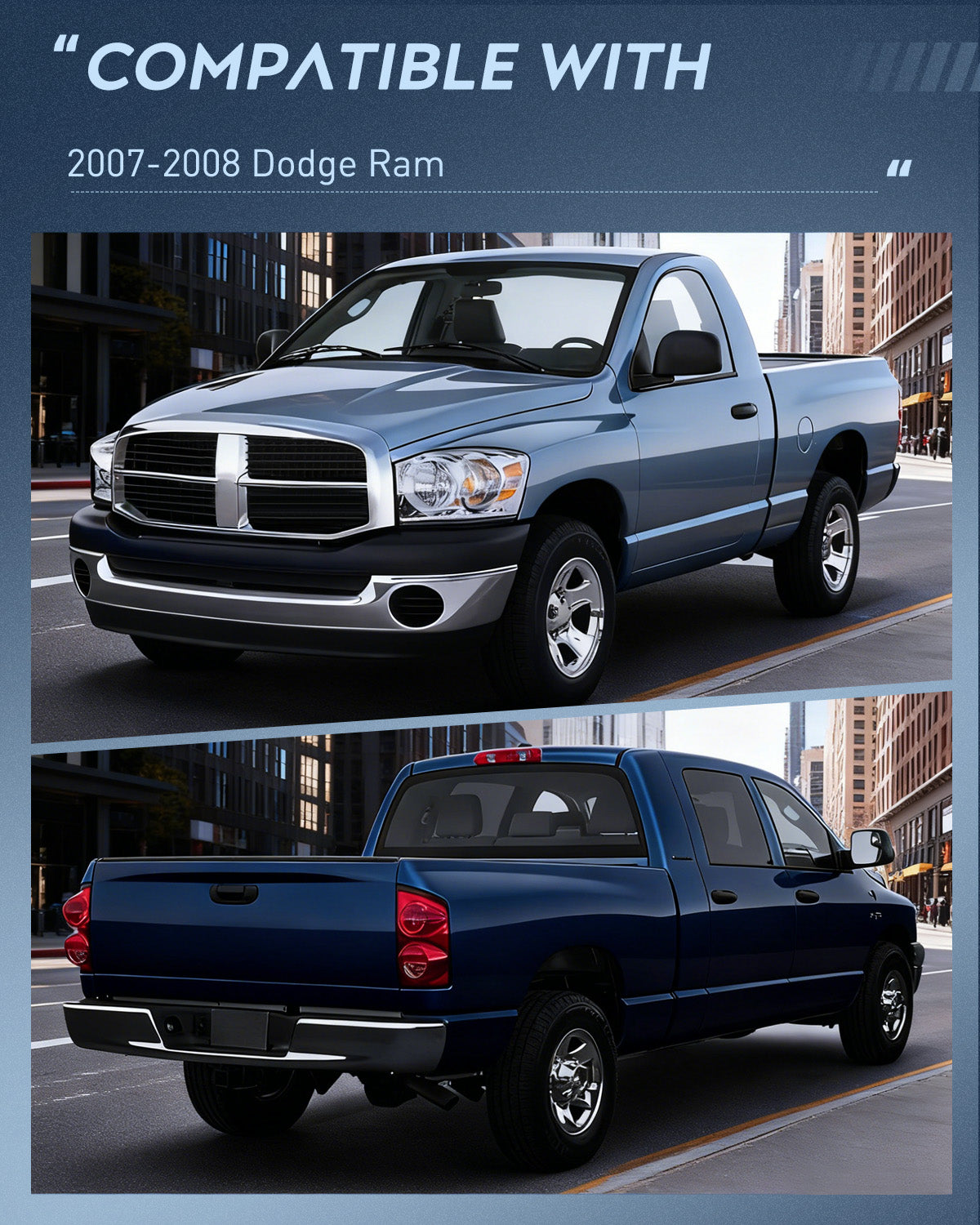 Headlight and Taillight Assembly Combo Compatible with 2007 2008 2009 Dodge Ram 1500 2500 3500 OE Style Chrome Housing Amber Reflector with Red Housing Tail Lights