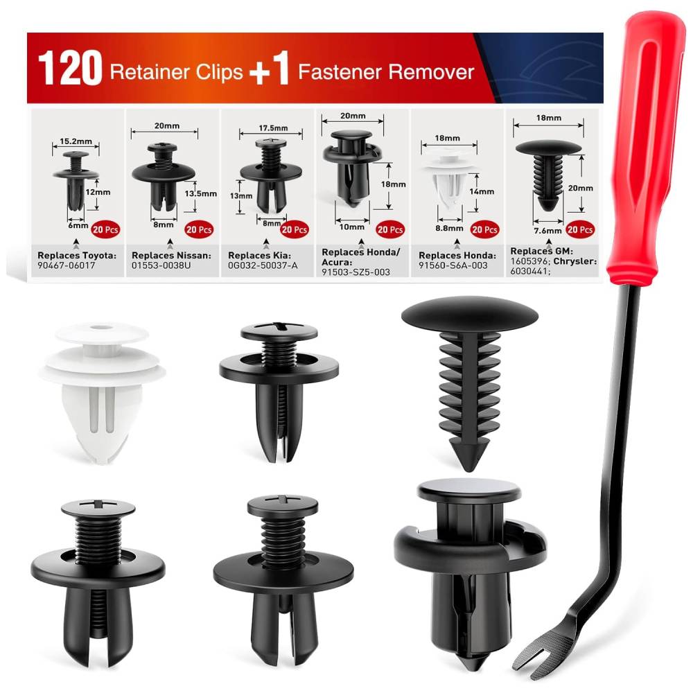 120 Pcs Hole 6mm 7.6mm 8mm 8.8mm 10mm Car Retainer Clips Fastener Remover Expansion Screws Replacement Kit Bumper Push Rivet Clips for GM Ford Honda Chrysler Nilight
