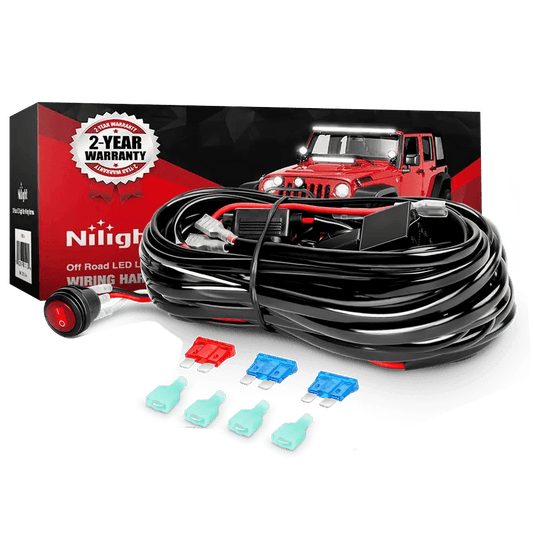 16AWG Wire Harness 10FT PVC Kit 2 Leads W/ 12V 3Pin Switch | 3 Fuses | 4 Spade Connectors Nilight