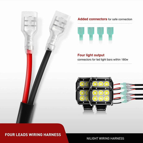 Wiring Harness Kit 16AWG Wire Harness Kit 4 Leads W/ 12V 3Pin Switch | 3 Fuses | 8 Spade Connectors