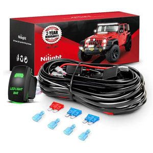 16AWG Wire Harness Kit 2 Leads W/ 12V 5Pin Green Switch | 3 Fuses | 4 Spade Connectors
