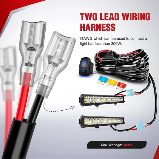 14AWG Wire Harness Kit 2 Leads W/ 12V 5Pin Switch | 3 Fuses | 4 Spade Connectors Nilight