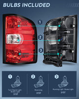 Nilight Headlight and Taillight Assembly Compatible with 2007 2008 2009 2010 2011 2012 2013 Silverado 1500 2007-2014 Silverado 2500HD 3500HD Chrome Housing Amber Reflector with Red Housing Tail Light