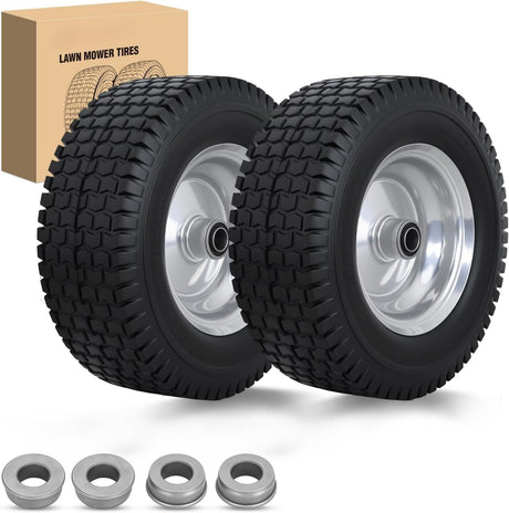 13x5.00-6 Solid Lawn Mower Tires, 13 Inch Flat-Free Polyurethane Tire with 3/4 Inch Axle Bore & 3 Inch Hub Length, Airless Replacement Wheels for Riding Lawn Mowers, 2 Pack