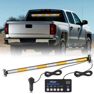 144LED Traffic Advisor Strobe Light Bar with Controller Amber White Emergency Warning Lights Hazard Interior Front/Rear Windshield Flashing for Cars Plow Trucks Construction Vehicles