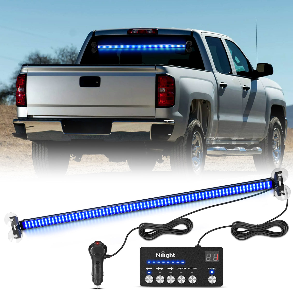 Nilight 144LED Traffic Advisor Strobe Light Bar with Controller Blue Emergency Warning Lights Hazard Interior Front/Rear Windshield Flashing for Cars Plow Trucks Construction Vehicles
