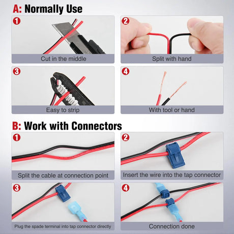 14AWG 50FT Copper Clad Aluminum Wire 14/2 Gauge Red Black CCA Electrical Cable 2 Conductor Parallel 12V/24V DC Flexible Extension Cords Nilight