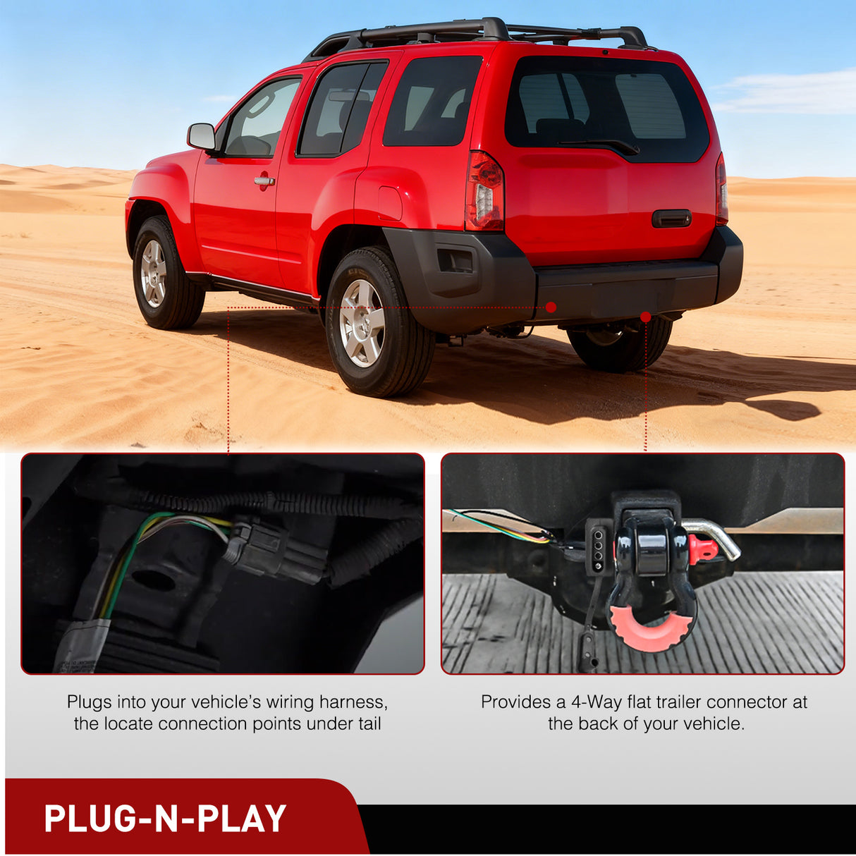 4 Pin Trailer Wiring Harness 55441 Custom for 2005 2006 2007 2008 2009 2010 2011 2012 2013 2014 2015 2016 2017 2018 2019 2020 2021 2022 2023 2024 Nissan Frontier Xterra Pathfinder Suzuki Equator