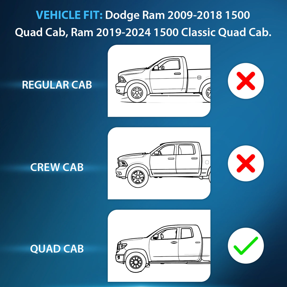 2009 2010 2011 2012 2013 2014 2015 2016 2017 2018 Dodge Ram 1500 Quad Cab Rain Guards Acrylic 4Pcs