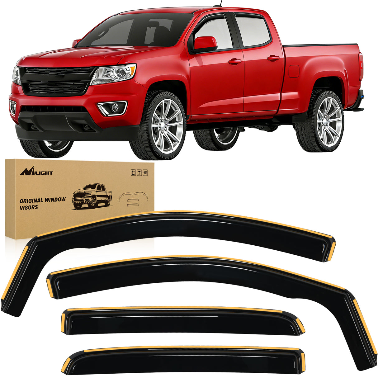 2015 2016 2017 2018 2019 2020 2021 2022 Chevy Colorado Crew Cab GMC Canyon Crew Cab Rain Guards Acrylic 4Pcs