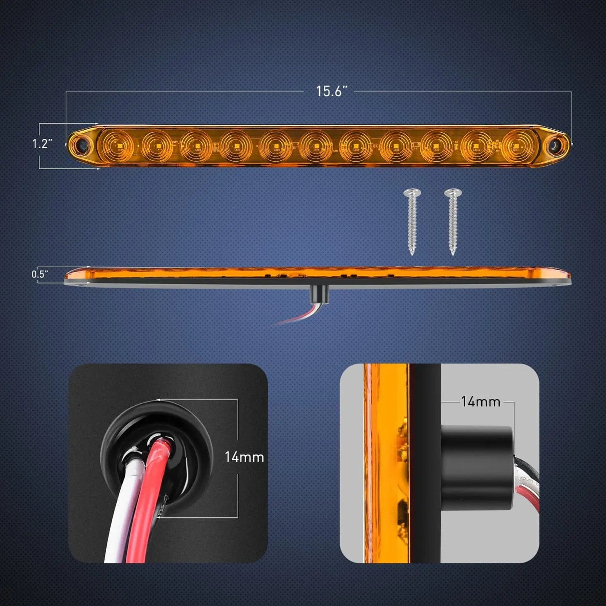 LED ID Bars 16 Inch 11 LEDs Amber Trailer Light Bar (Pair)