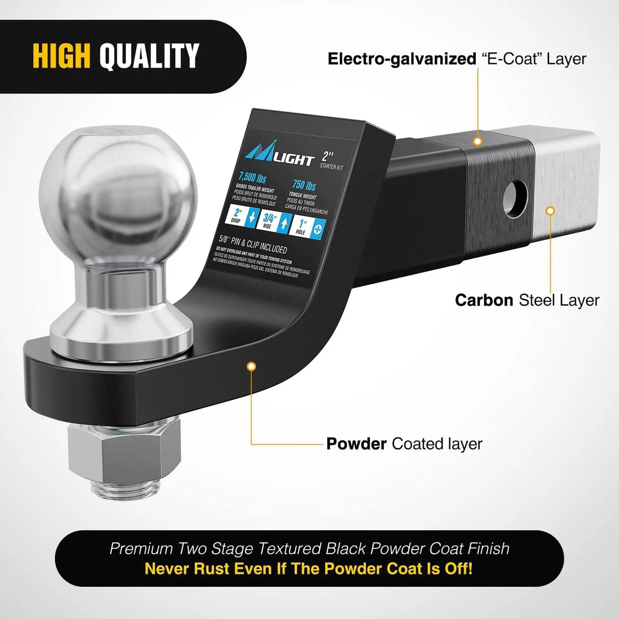 Trailer Hitch Hitch Ball Mount with 2-5/16 Inch Ball (2 Inch Shank, 7500 lbs, 2 Inch Drop)