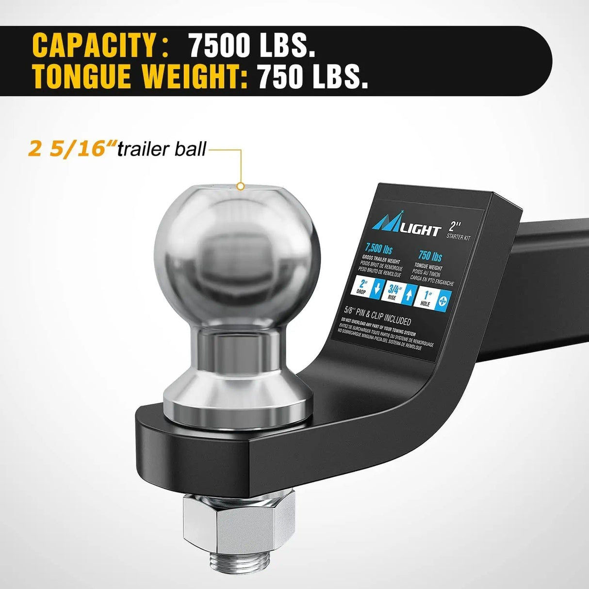 Trailer Hitch Hitch Ball Mount with 2-5/16 Inch Ball (2 Inch Shank, 7500 lbs, 2 Inch Drop)