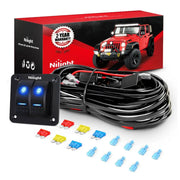 16AWG Wire Harness 4 Leads W/ 2 Gang Rocker Switch | 6 Fuses | 8 Spade Connectors