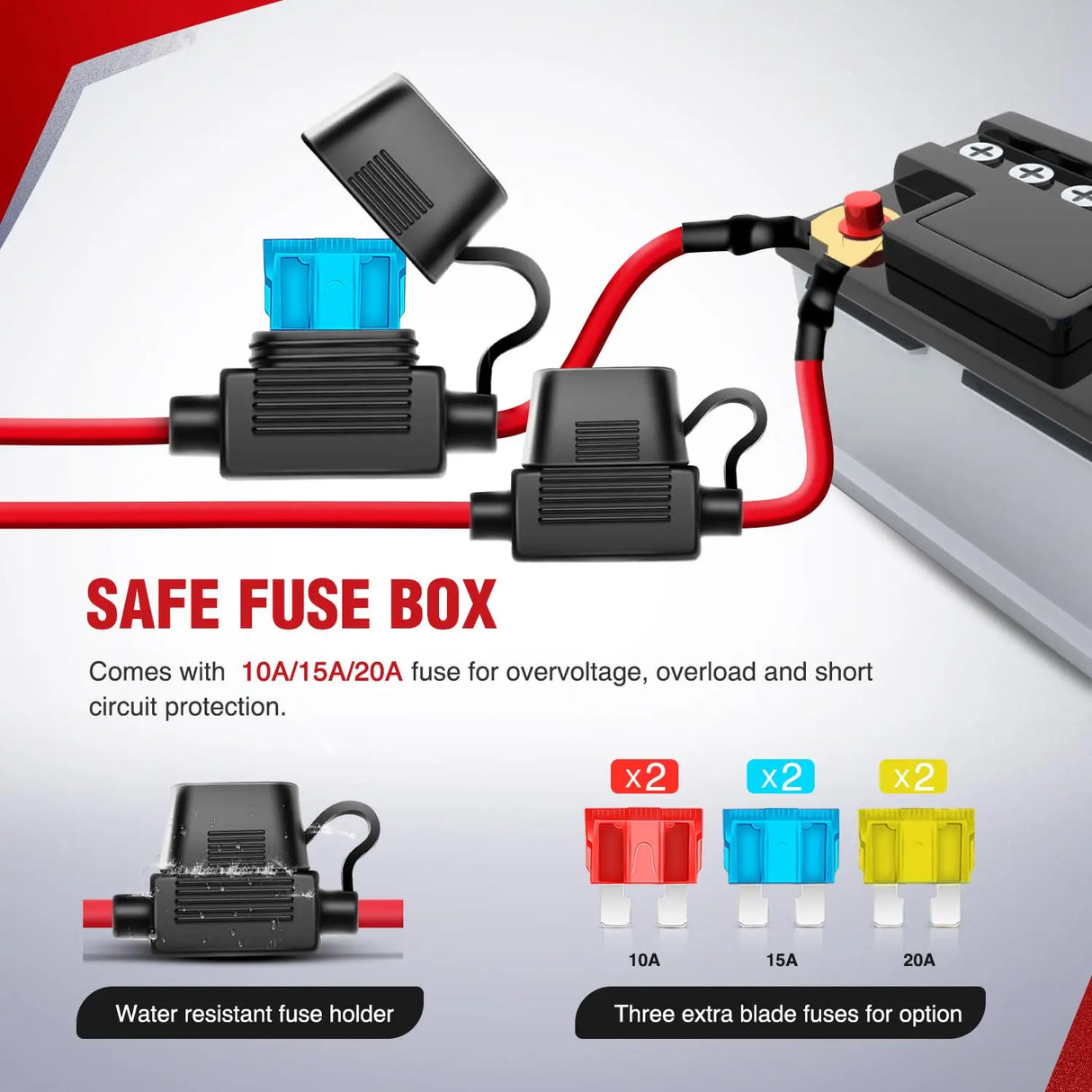 16AWG Wire Harness 4 Leads W/ 2 Gang Rocker Switch | 6 Fuses | 8 Spade Connectors Nilight