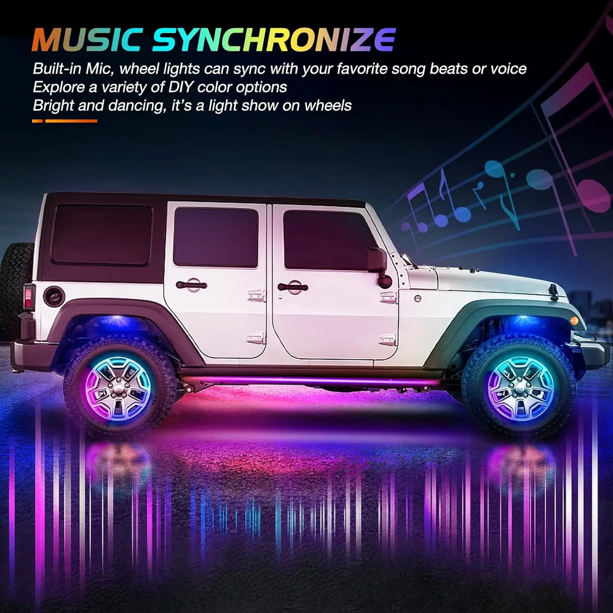 17.5 Inch LED Wheel Ring Lights Double Row RGB APP Remote Control 4Pcs Nilight