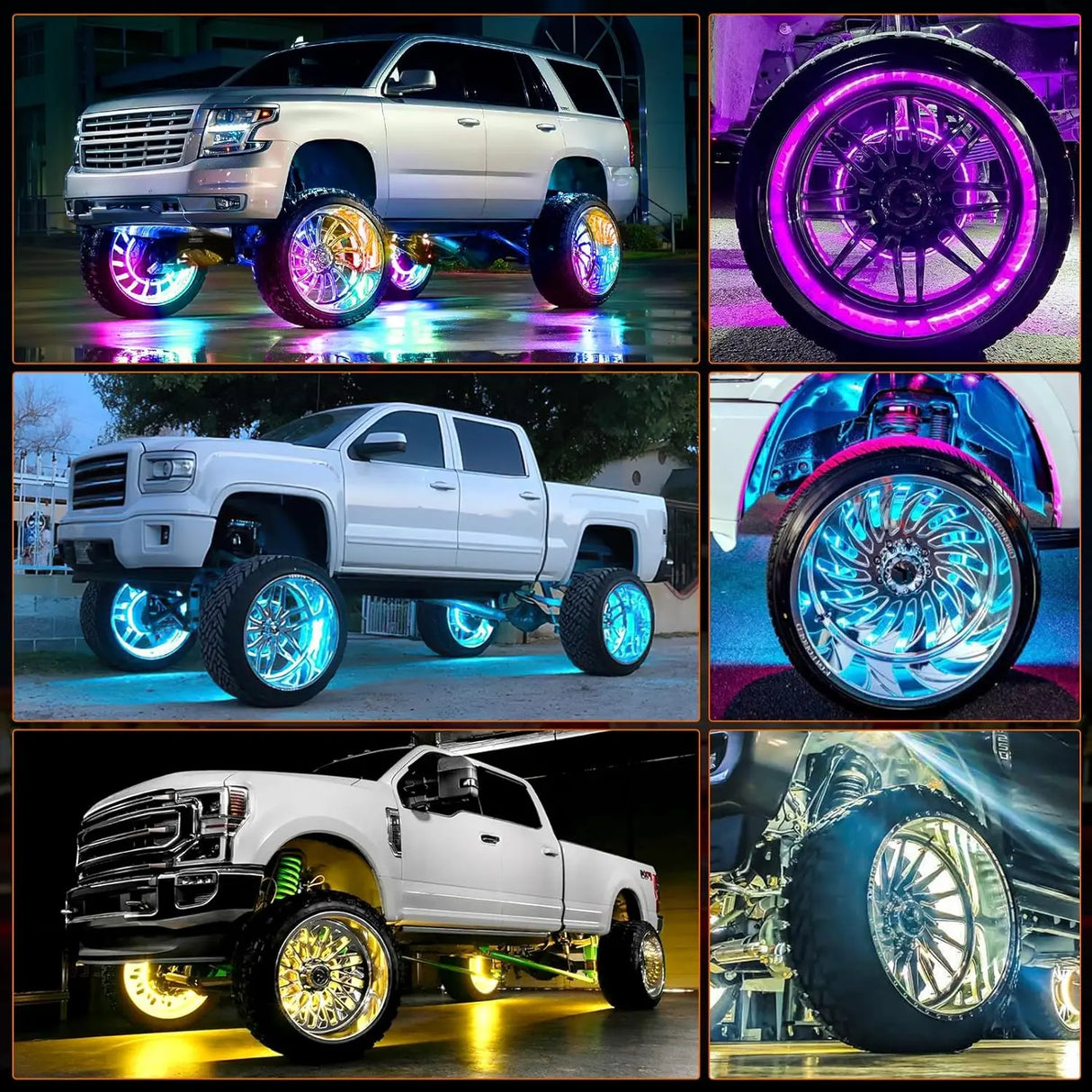 17.5 Inch LED Wheel Ring Lights Double Row RGB APP Remote Control 4Pcs Nilight