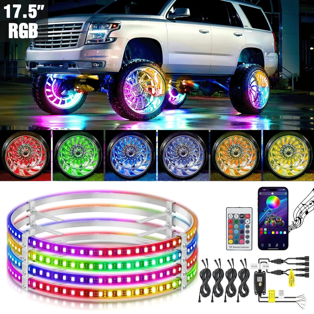 17.5 Inch LED Wheel Ring Lights Single Row RGB APP Remote Control 4Pcs Nilight