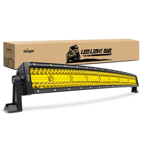 Nilight 33 Inch LED Light Bar 256 LED Chips Yellow Beam Curved Triple Row Fog Light Spot Flood Combo High Power LED Driving Lights Off Road Lights for Trucks SUV UTV ATV Truck Van 4x4 Boat