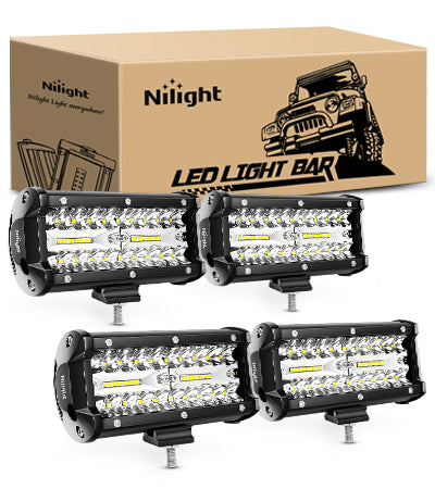 Nilight 4PCS 6.5" 120W LED Pods – Triple Row Spot/Flood Combo, IP67 Waterproof, 5-Pin Rocker Switch, Sliding Brackets