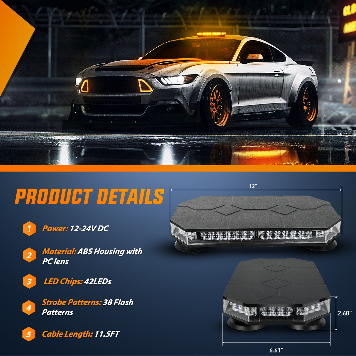 Nilight 42 LED Roof Top Strobe Lights Hazard Emergency Safety Warning Flashing Light Bar w/Control Panel Magnetic Mount 12V 24V Car Truck Tractor Snow Plow Construction Vehicles