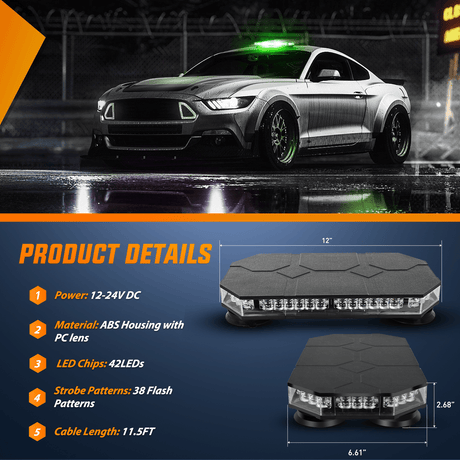 Roof Top strobe light 42 Leds Roof Top Green White Emergency Strobe Light Control Panel Magnetic Mount