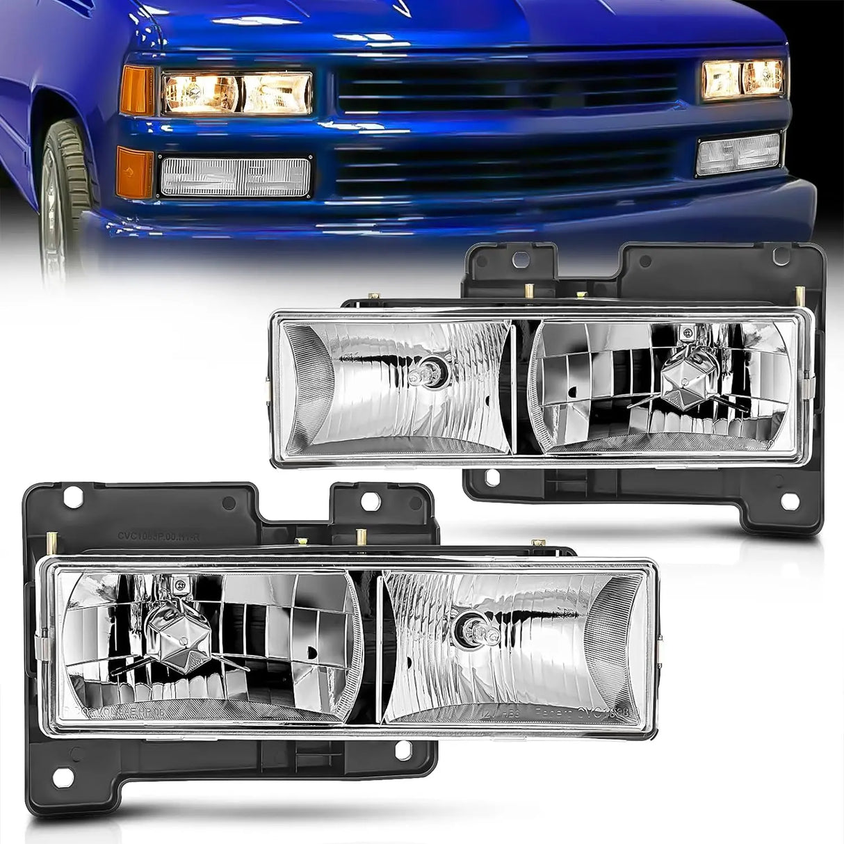 1988-1998 C/K 1500/2500/3500 GMC Sierra 1992-1994 Blazer Yukon 1994-1999 Tahoe Headlight Assembly Chrome Housing Clear Lens Nilight