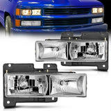 1988-1998 C/K 1500/2500/3500 GMC Sierra 1992-1994 Blazer Yukon 1994-1999 Tahoe Headlight Assembly Chrome Housing Clear Lens Nilight