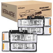 1994 1995 1996 1997 1998 Chevy Silverado 1500 2500 3500 Headlight Assembly Chrome Case Clear Reflector