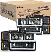 1994 1995 1996 1997 1998 Chevy Silverado 1500 2500 3500 Headlight Assembly Black Case Amber Reflector