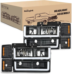 1994 1995 1996 1997 1998 Chevy Silverado 1500 2500 3500 Headlight Assembly Black Case Amber Reflector