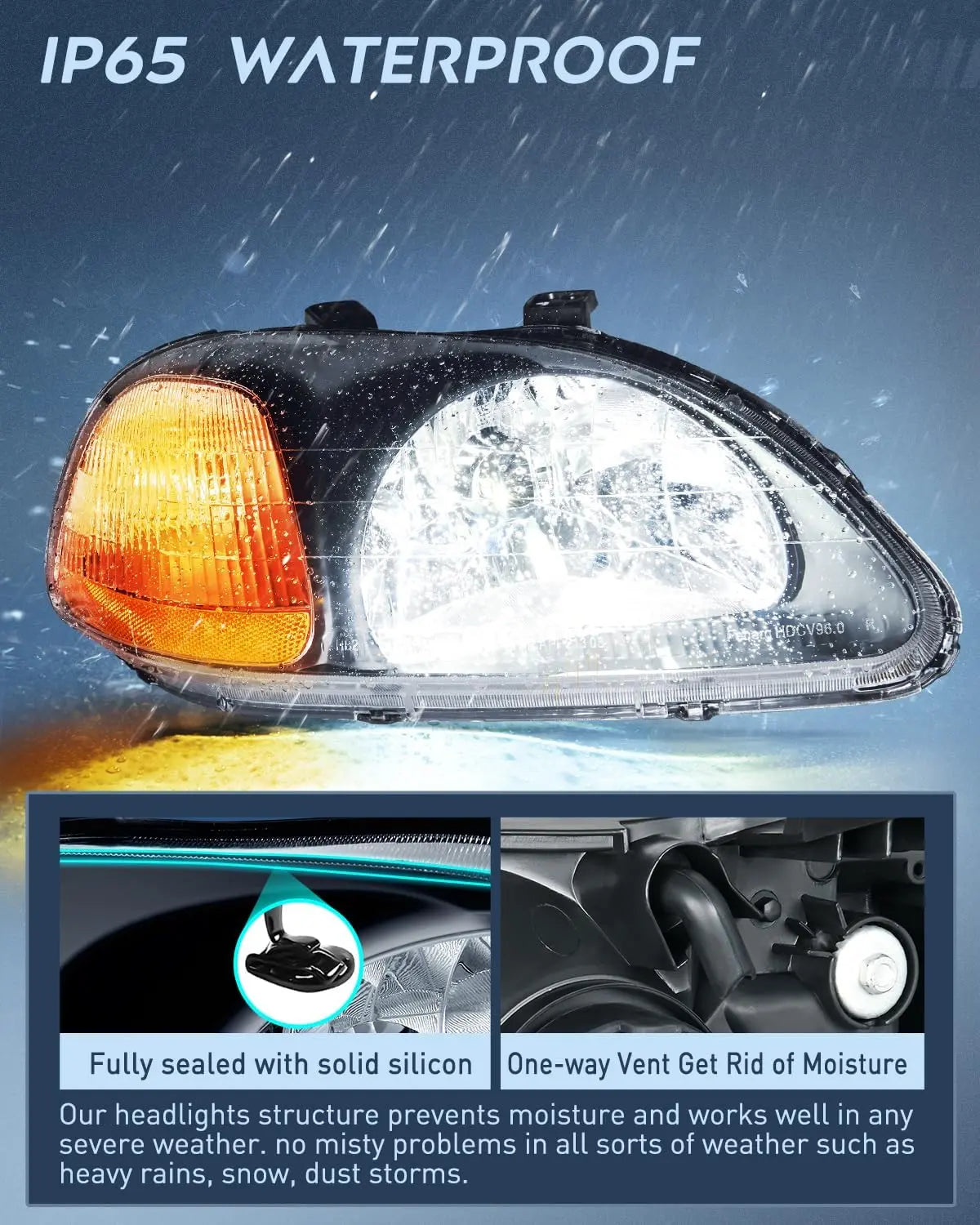 1996-1998 Honda Civic Headlight Assembly Black Case Amber Reflector Upgraded Clear Lens Nilight