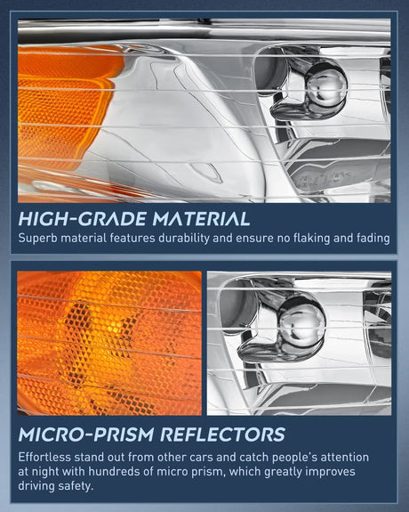 1996-1999 Chrysler Town & Country Dodge Grand Caravan Plymouth Grand Voyager Headlight Assembly Chrome Case Amber Reflector Nilight