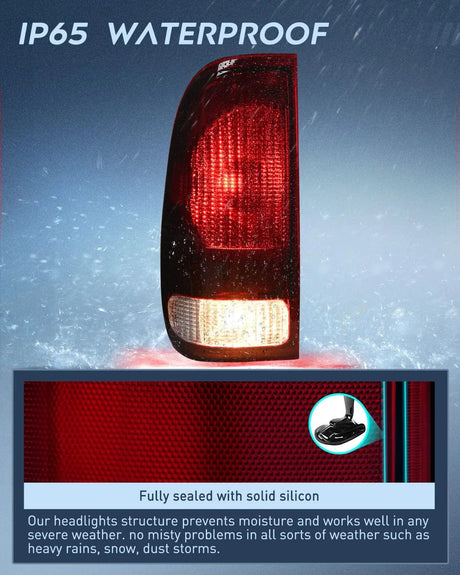 Taillight Assembly 1997 1998 1999 2000 2001 2002 2003 Ford F150 1997 1998 1999 Light Duty 1999 2000 2001 2002 2003 2004 2005 2006 2007 Ford Super Duty Taillight Assembly Dark Red Rear Lamp Replacement OE Style Driver Side