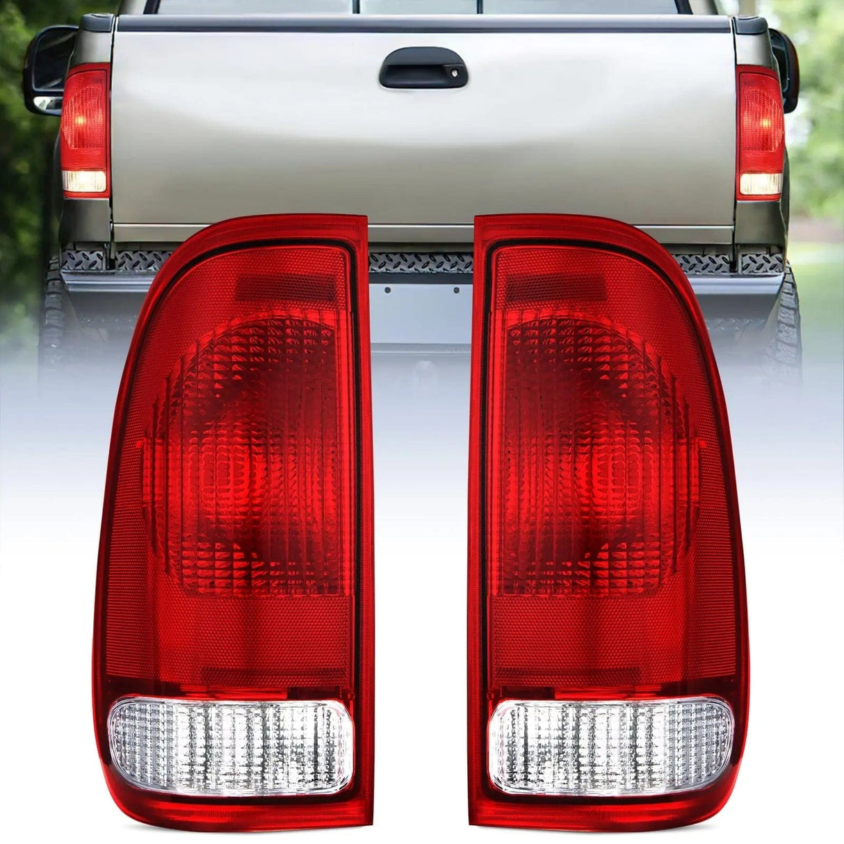 Taillight Assembly 1997 1998 1999 2000 2001 2002 2003 Ford F150 1997 1998 1999 Light Duty 1999 2000 2001 2002 2003 2004 2005 2006 2007 Ford Super Duty Tail light Assembly Red Housing Rear Lamp Replacement OE Style Driver Passenger Side