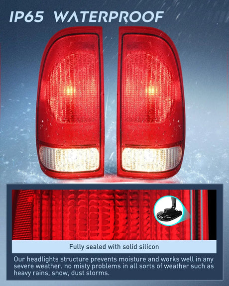 Taillight Assembly 1997 1998 1999 2000 2001 2002 2003 Ford F150 1997 1998 1999 Light Duty 1999 2000 2001 2002 2003 2004 2005 2006 2007 Ford Super Duty Tail light Assembly Red Housing Rear Lamp Replacement OE Style Driver Passenger Side