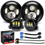 1997-2018 Wrangler JK Unlimited JKU TJ CJ Rubicon 7 Inch Round Cree Headlight and 4 Inch Fog Lights 4Pcs Nilight