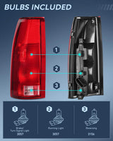 1998-1999 Chevy GMC C/K1500 2500 3500 1992-1999 Yukon Suburban Blazer 1995-2000 Tahoe 1999-2000 Cadillac Taillight Assembly Rear Lamp Replacement w/Bulbs and Harness Driver Side Nilight